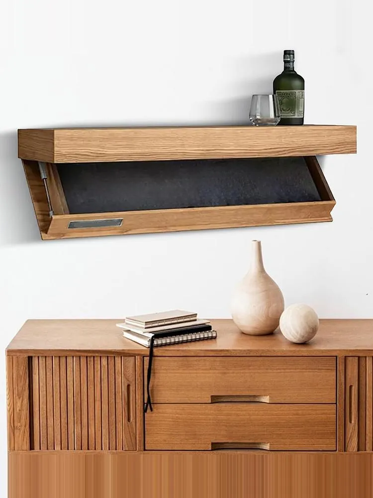 Oak floating shelf with concealed drop-down compartment